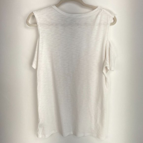 Boston Proper White Cold Shoulder Short Sleeve Cut Out Tee Shirt M - Picture 6 of 7